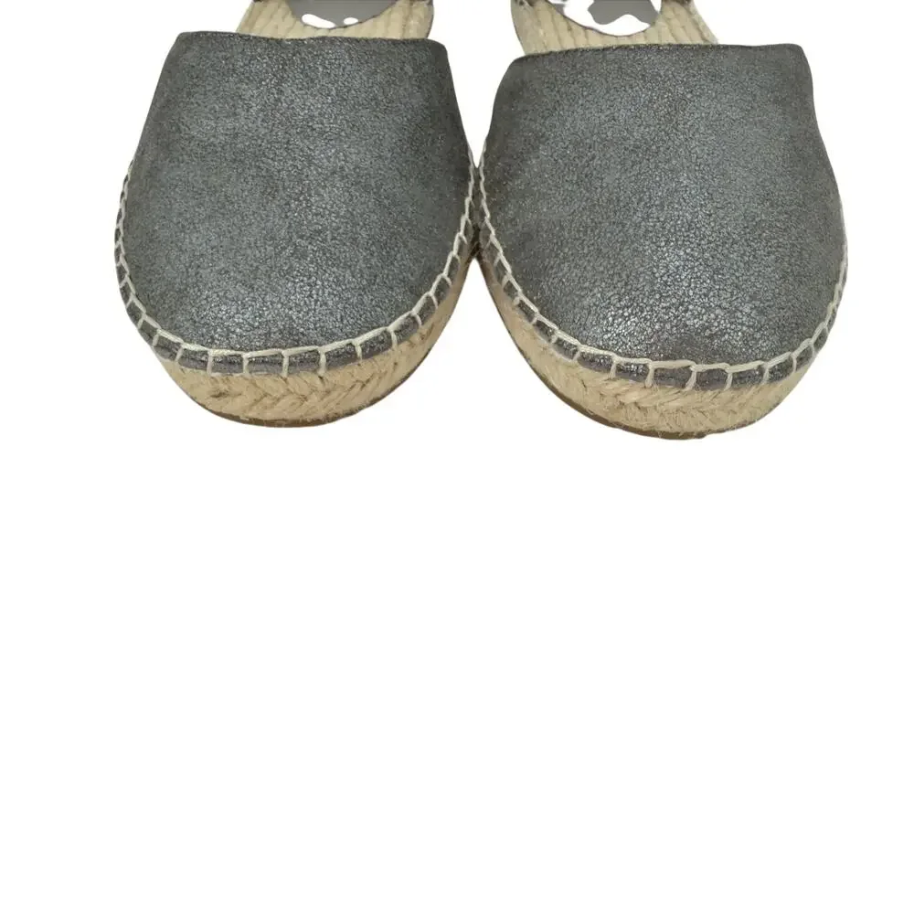 NEW Eileen Fisher Lala Espadrille Flats size 9 Gunmetal Silver Metallic Leather